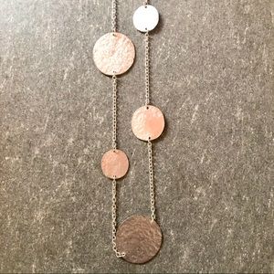 Long Boho Chic Necklace Textured Silver Circles